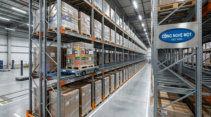 Mô phỏng hệ thống kệ Radio Shuttle Vĩnh Long trong kho pallet