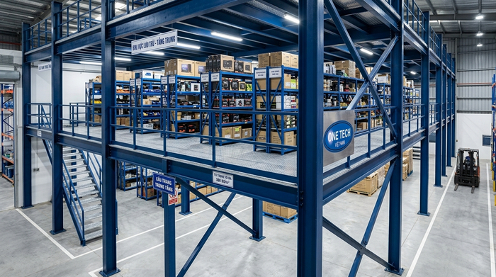 Kệ sàn mezzanine kết hợp kệ trung tải Kệ sàn mezzanine kết hợp kệ trung tải trên tầng lửng