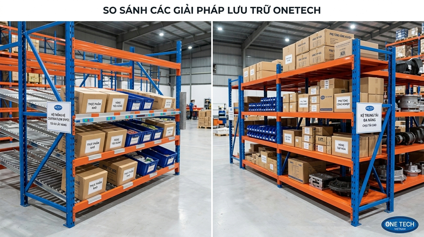 So sánh kệ flowrack và kệ trung tải cho kho hàng Vĩnh Long