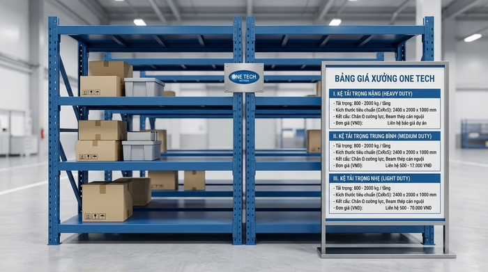 Bảng báo giá kệ sắt tại nhà máy OneTech