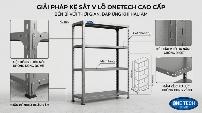 Cấu tạo chi tiết kệ sắt v lỗ Vĩnh Long chuẩn ISO