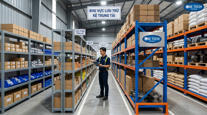 Giải pháp kệ kho trung chuyển Vĩnh Long gồm kệ sắt lỗ và kệ trung tải