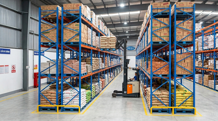Kệ Double Deep Vĩnh Long dùng cho kho pallet hàng hóa công nghiệp