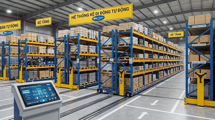 Kệ kho di động tự động hóa trong kho hàng công nghiệp