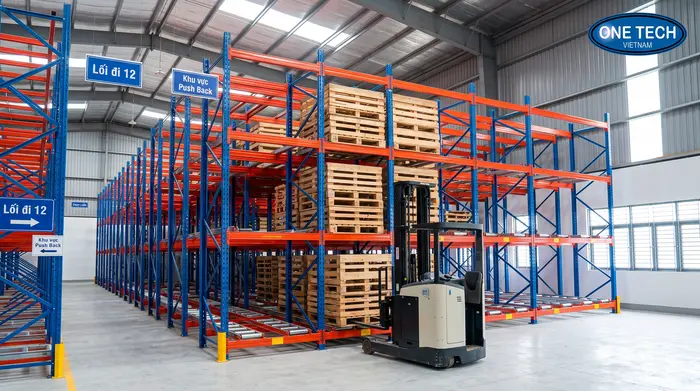 Kệ kho hàng thông minh Push Back cho kho pallet tại Vĩnh Long