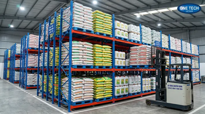 Kệ Push Back Vĩnh Long cho kho phân bón và vật tư nông nghiệp