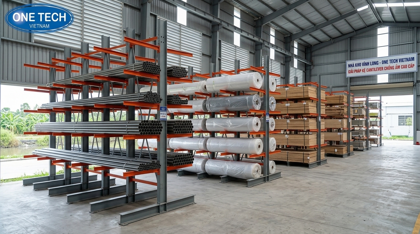 Kệ tay đỡ chịu ẩm giúp hàng hóa thông thoáng trong kho Vĩnh Long