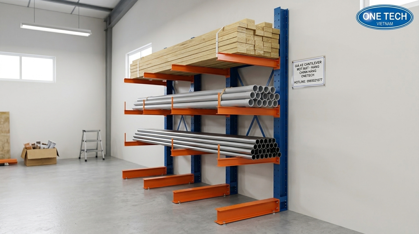 Kệ tay đỡ một mặt đặt sát tường cho kho nhỏ tại Vĩnh Long