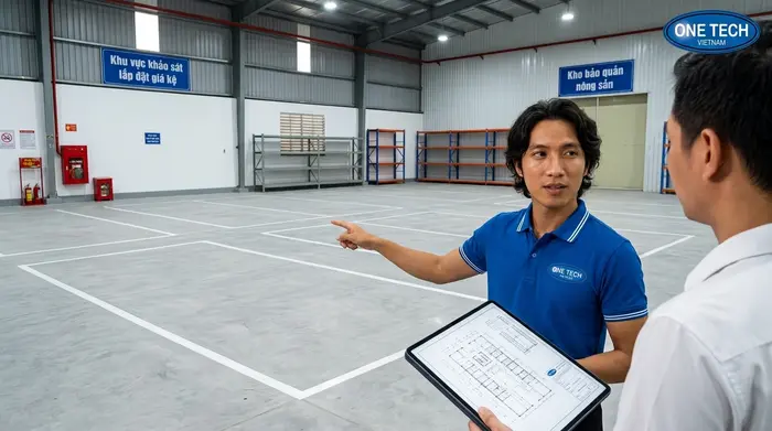 Khảo sát kho trước khi lắp Kệ Push Back Vĩnh Long