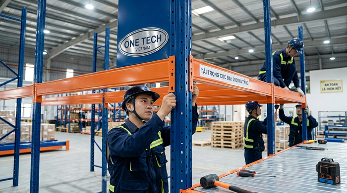 Đội ngũ kỹ thuật lắp đặt kệ kho hàng