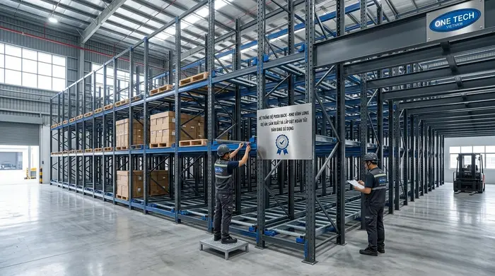 Lắp đặt Kệ Push Back Vĩnh Long trong kho pallet