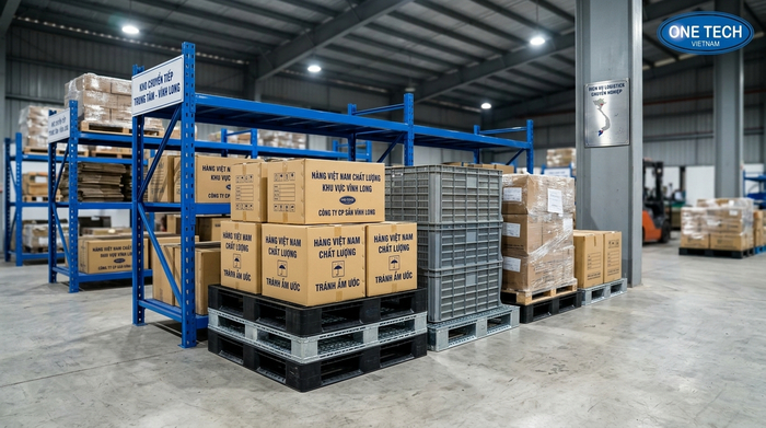 Pallet nâng hàng cách sàn chống ẩm cho kho trung chuyển Vĩnh Long