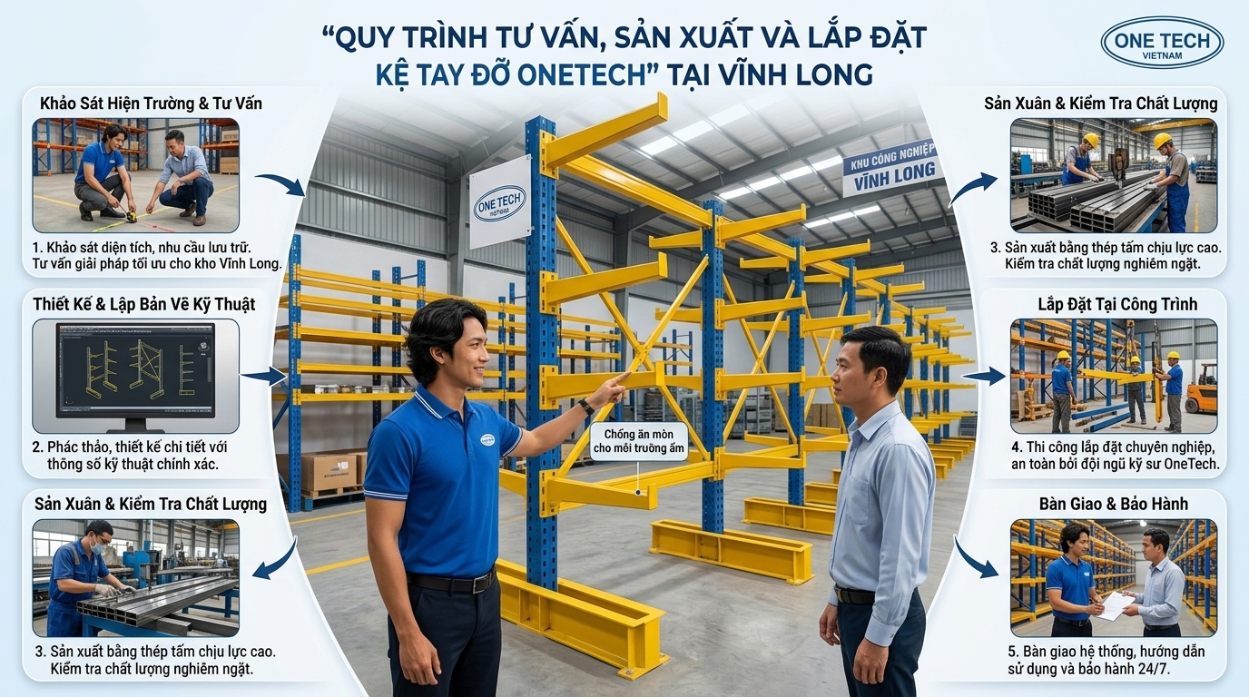 Quy trình lắp đặt kệ tay đỡ Vĩnh Long từ khảo sát đến bàn giao