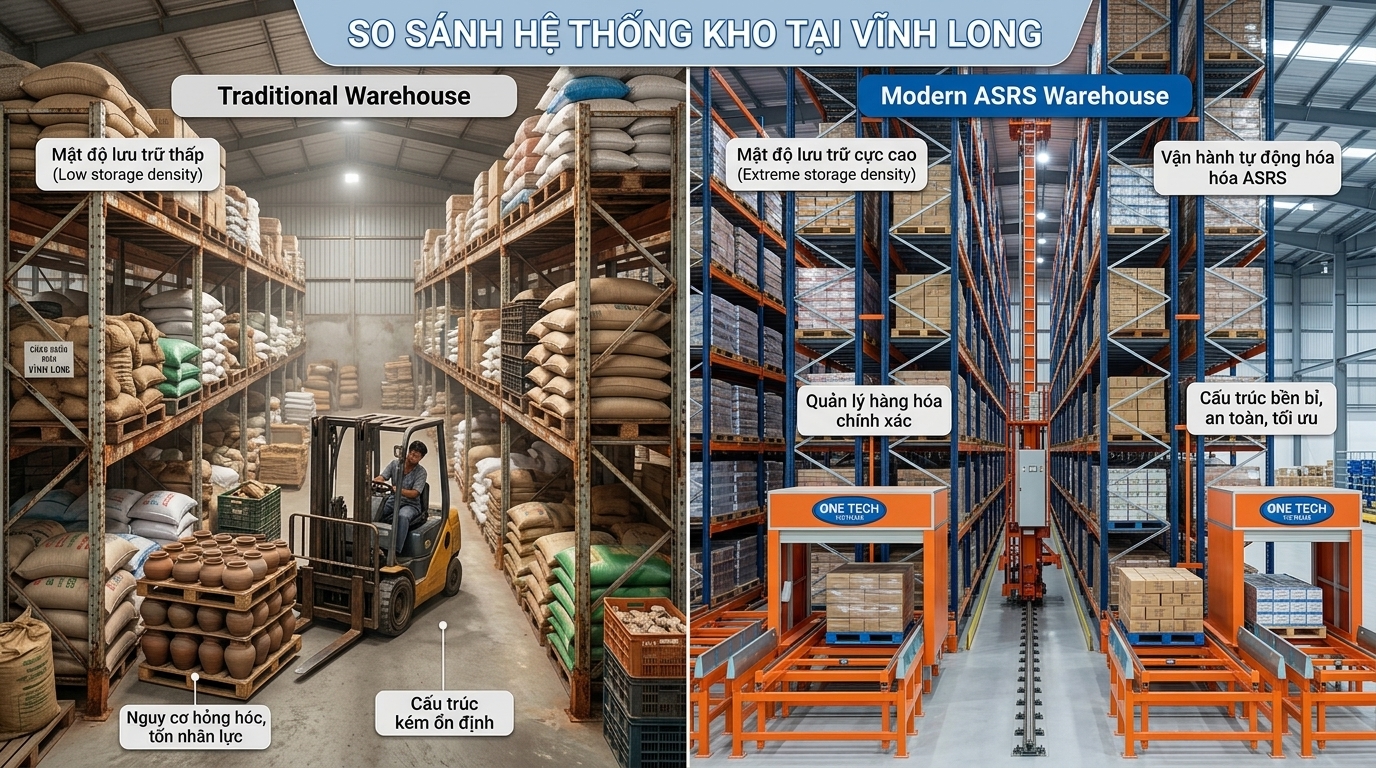 So sánh kho dùng kệ truyền thống và kệ kho ASRS tại Vĩnh Long