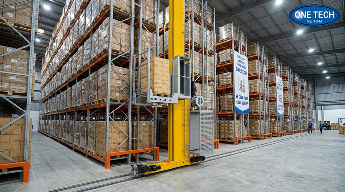 Stacker-Crane Vĩnh Long trong hệ thống kho cao tầng Stacker-Crane Vĩnh Long trong kho cao tầng lưu trữ pallet