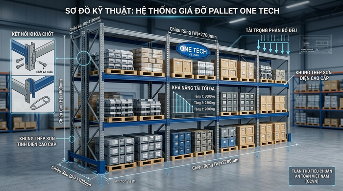Sơ đồ thiết kế và tính toán tải trọng kệ kho