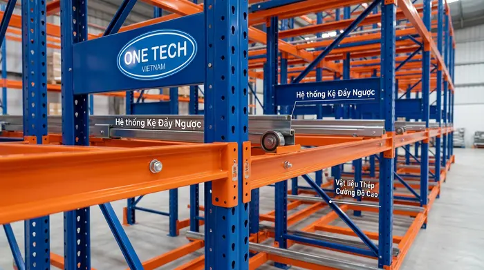 Vật liệu thép và sơn tĩnh điện cho Kệ Push Back Vĩnh Long