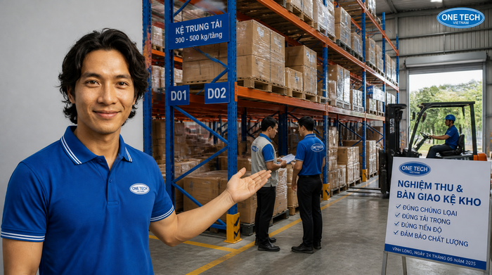 Bàn giao kệ kho logistics Vĩnh Long sau lắp đặt