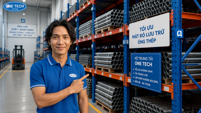 Bố trí kệ để ống thép tối ưu mật độ Bố trí kệ để ống thép tối ưu mật độ lưu trữ
