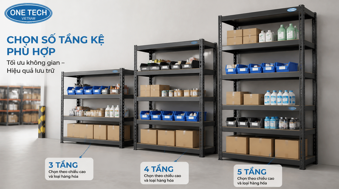 Chọn số tầng kệ tải trọng nhẹ Cách chọn số tầng kệ tải trọng nhẹ theo chiều cao kho và loại hàng