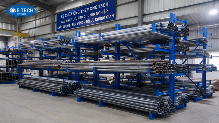 Kệ để ống thép Vĩnh Long cho kho vật liệu Kệ để ống thép Vĩnh Long dùng trong kho vật liệu xây dựng
