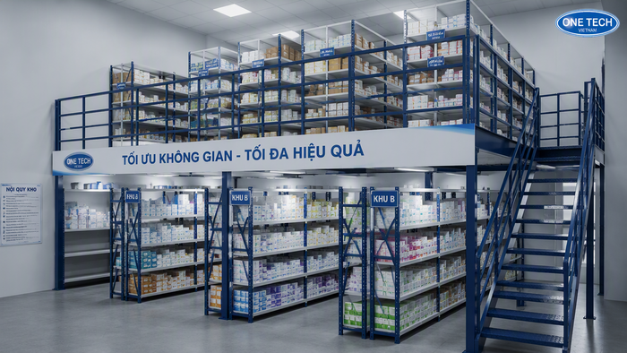 Kệ sàn lửng cho kho dược phẩm tăng diện tích lưu trữ