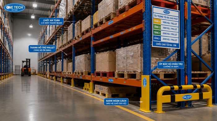 Phụ kiện an toàn cho kệ pallet trong kho logistics Vĩnh Long