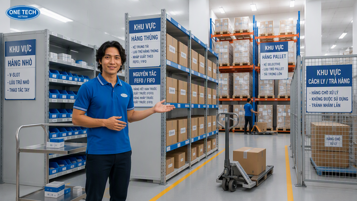Xe nâng tay và xe đẩy inox dùng trong kho dược phẩm
