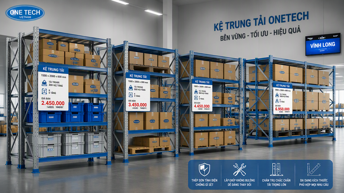 Báo giá kệ trung tải Vĩnh Long theo kích thước và tải trọng