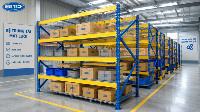 Kệ trung tải mặt lưới giúp kho thoáng và dễ vệ sinh